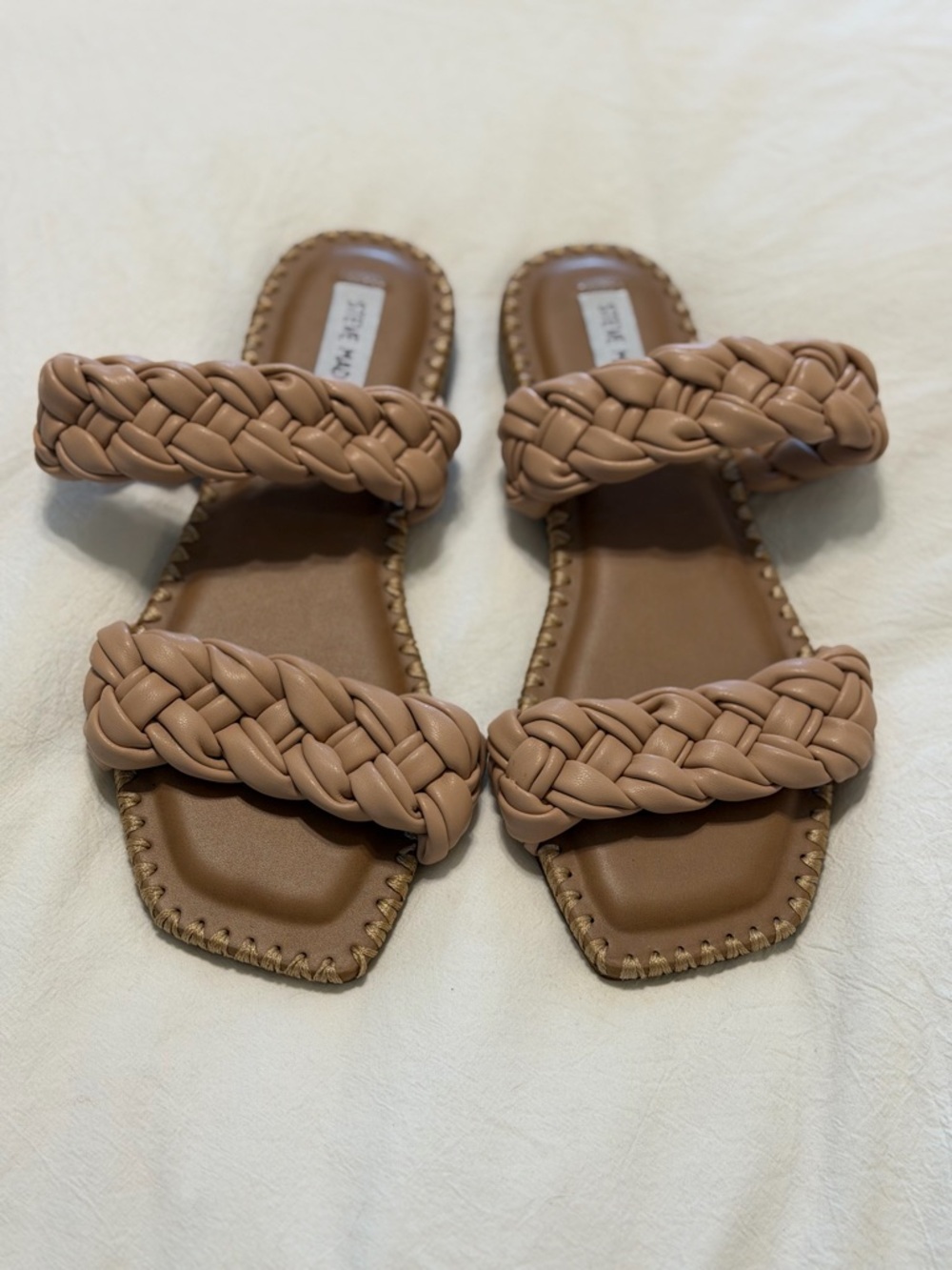 Steve Madden Braided Double-Strap Tan Slide Sandals Sz 7.5